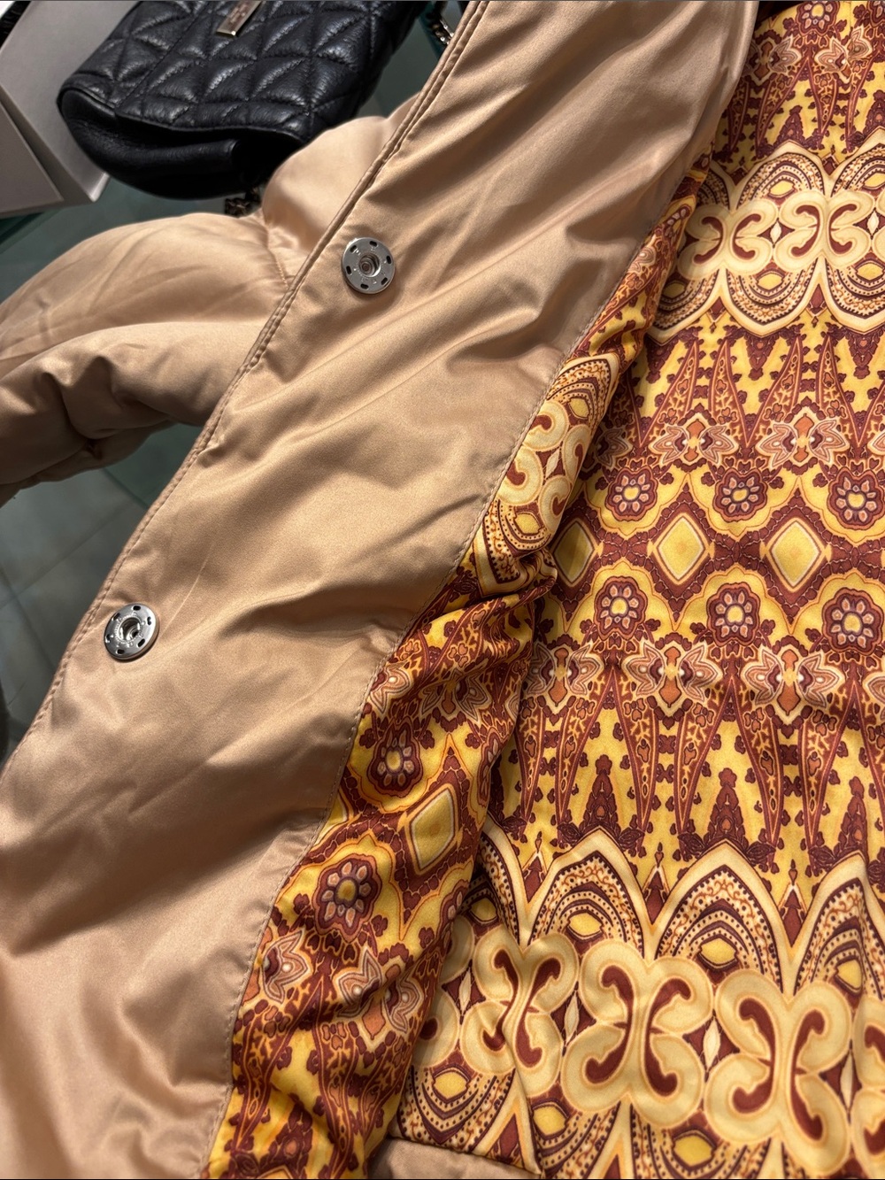 George Satin-Effect Quilted Puffer Jacket in Champagne/Gold, Snap Closure - Picture 10 of 12